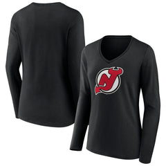 New Jersey Devils Women's Primary Team Logo Long Sleeve V-Neck T-Shirt Outlet
