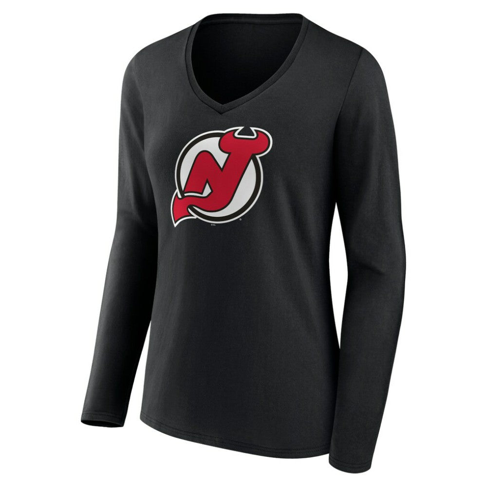 New Jersey Devils Women's Primary Team Logo Long Sleeve V-Neck T-Shirt Outlet