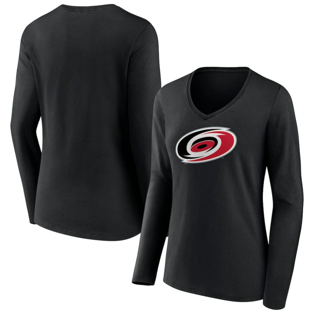 Carolina Hurricanes Women's Primary Team Logo Long Sleeve V-Neck T-Shirt Outlet