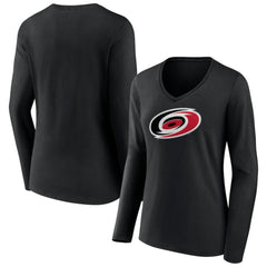 Carolina Hurricanes Women's Primary Team Logo Long Sleeve V-Neck T-Shirt Outlet