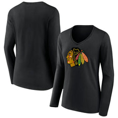 Chicago Blackhawks Women's Primary Team Logo Long Sleeve V-Neck T-Shirt Sale