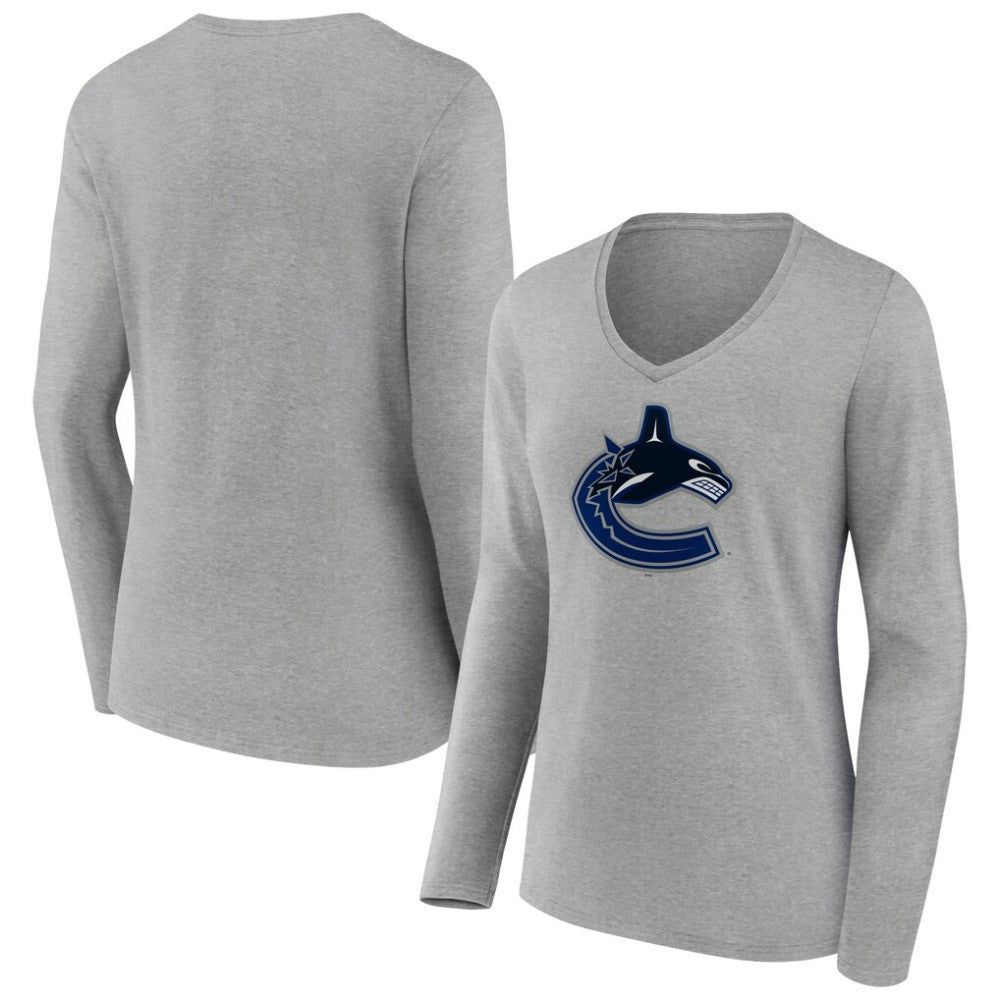 Vancouver Canucks Women's Primary Logo Team Long Sleeve V-Neck T-Shirt On Sale