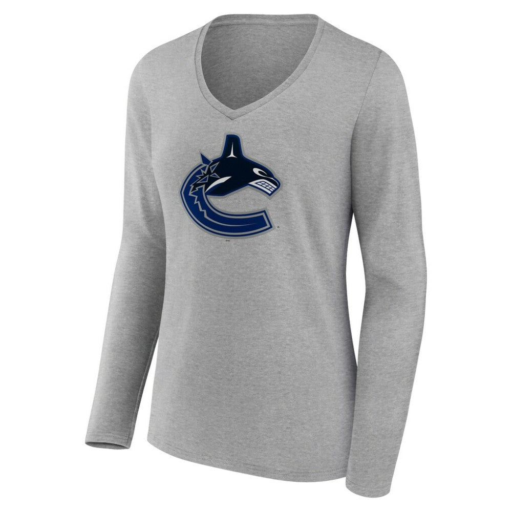 Vancouver Canucks Women's Primary Logo Team Long Sleeve V-Neck T-Shirt On Sale