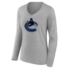 Vancouver Canucks Women's Primary Logo Team Long Sleeve V-Neck T-Shirt On Sale