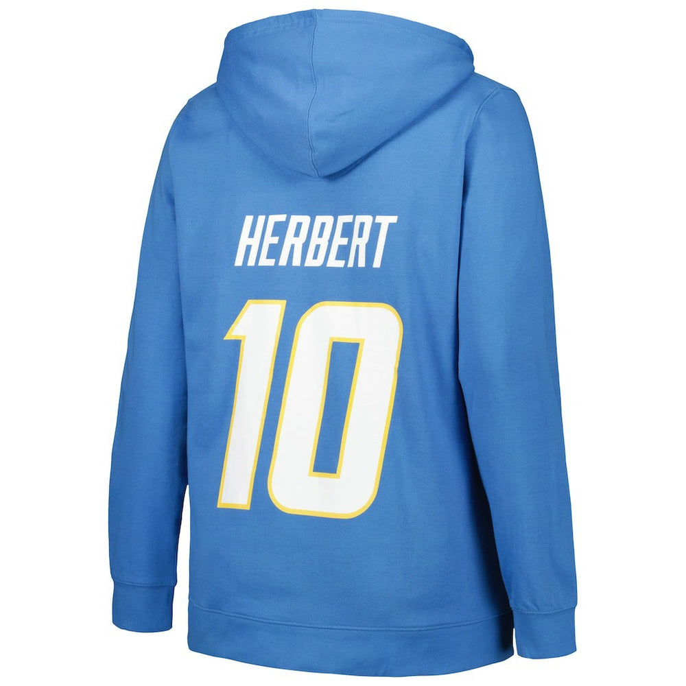 Los Angeles Chargers  Justin Herbert  Profile Women's Plus Size Player Name & Number Pullover Hoodie