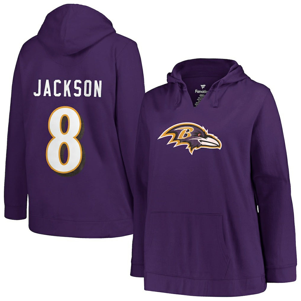 Baltimore Ravens  Lamar Jackson  Profile Women's Plus Size Player Name & Number Pullover Hoodie