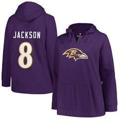 Baltimore Ravens  Lamar Jackson  Profile Women's Plus Size Player Name & Number Pullover Hoodie