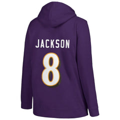 Baltimore Ravens  Lamar Jackson  Profile Women's Plus Size Player Name & Number Pullover Hoodie