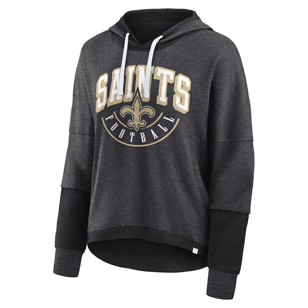 New Orleans Saints Fanatics Women's Lightewight Modest Crop Lounge Helmet Arch Pullover Hoodie