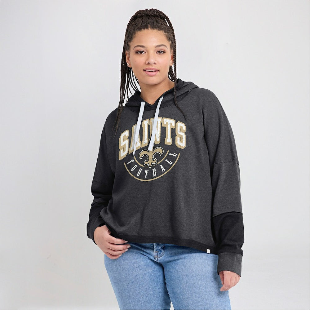 New Orleans Saints Fanatics Women's Lightewight Modest Crop Lounge Helmet Arch Pullover Hoodie