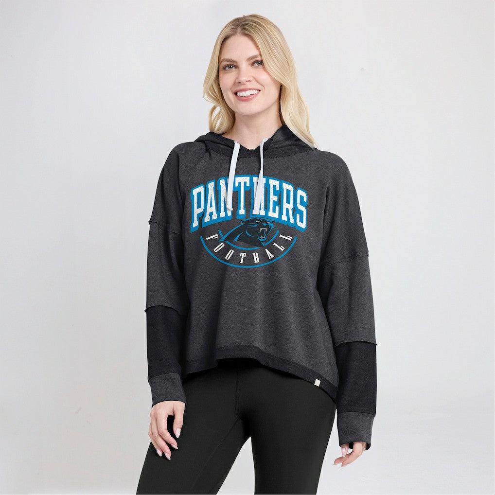 Carolina Panthers Fanatics Women's Lightewight Modest Crop Lounge Helmet Arch Pullover Hoodie