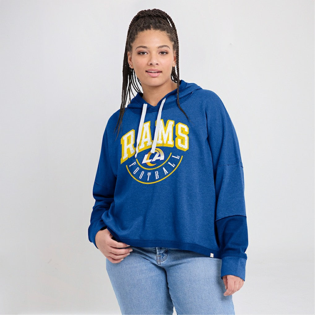 Los Angeles Rams Fanatics Women's Lightewight Modest Crop Lounge Helmet Arch Pullover Hoodie