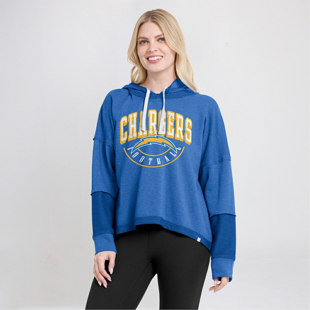 Los Angeles Chargers Fanatics Women's Lightewight Modest Crop Lounge Helmet Arch Pullover Hoodie