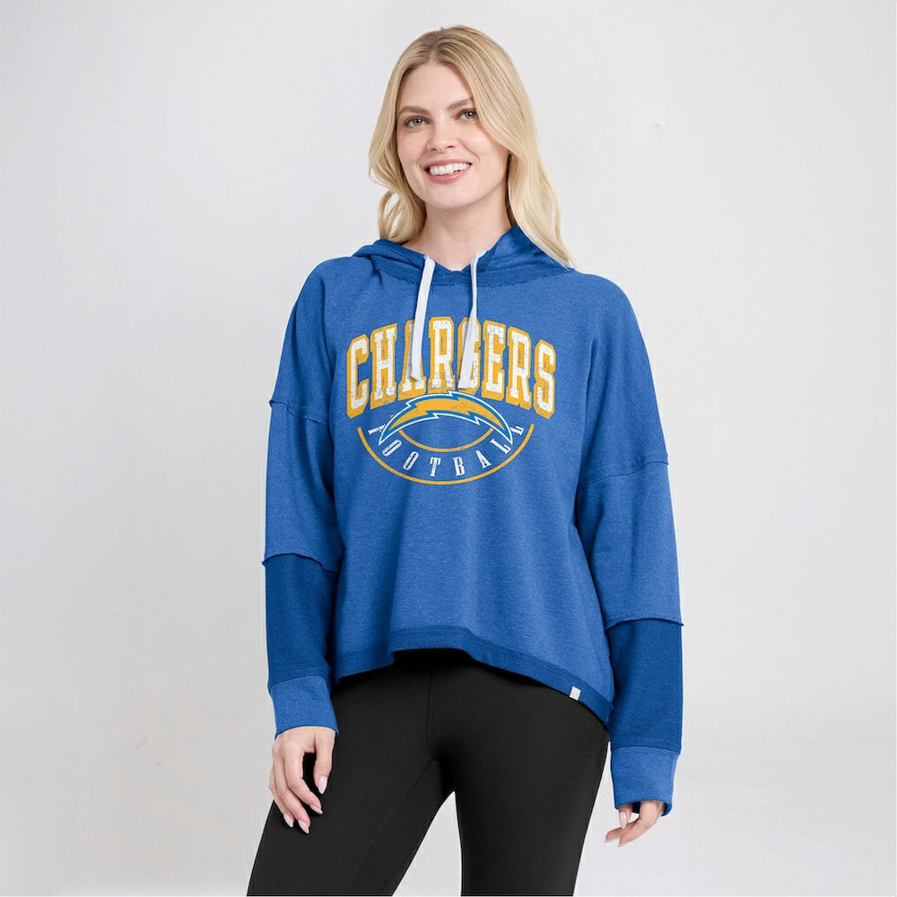 Los Angeles Chargers Fanatics Women's Lightewight Modest Crop Lounge Helmet Arch Pullover Hoodie