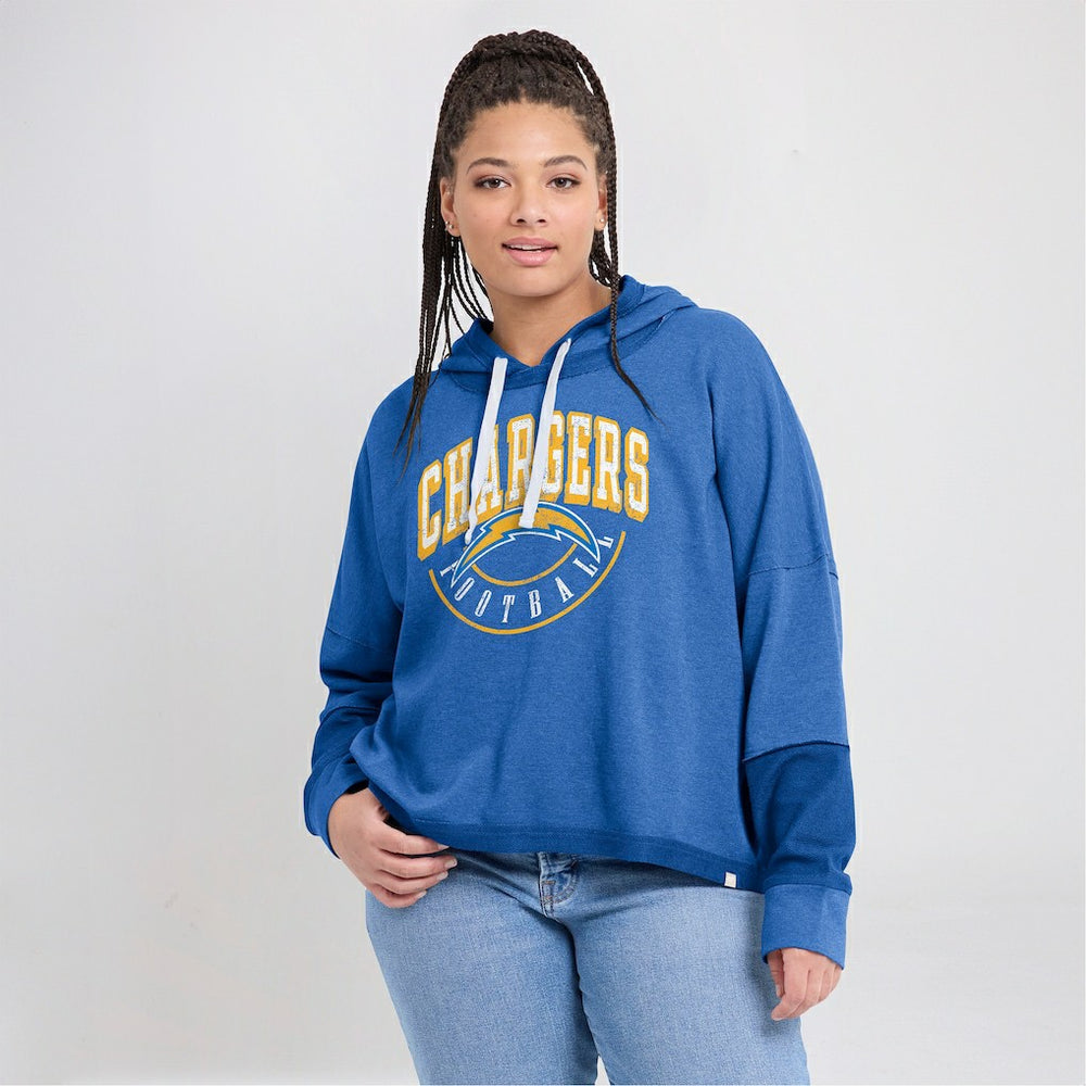 Los Angeles Chargers Fanatics Women's Lightewight Modest Crop Lounge Helmet Arch Pullover Hoodie
