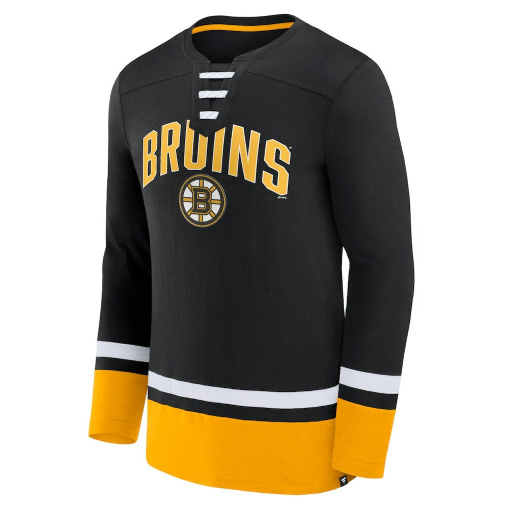 Boston Bruins Fanatics Back Pass Lace-Up Long Sleeve T-Shirt Outlet