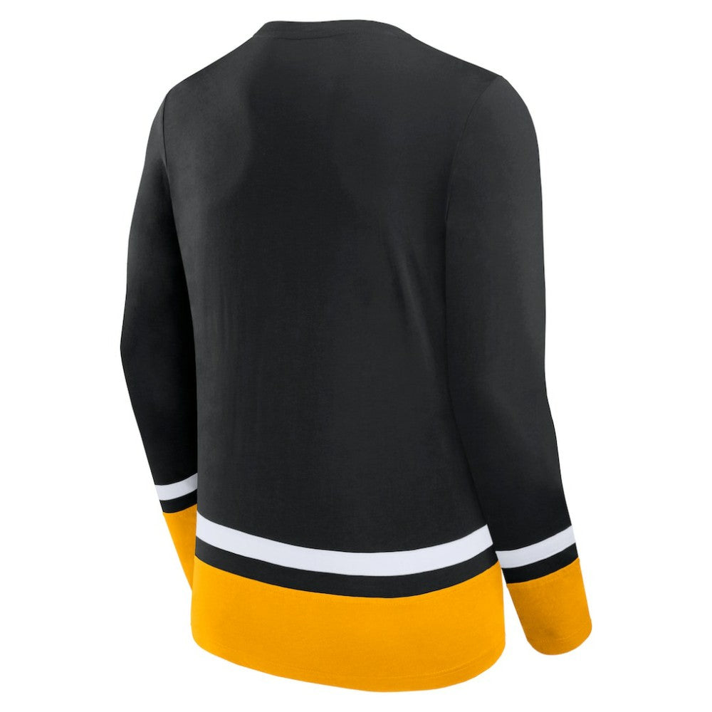 Boston Bruins Fanatics Back Pass Lace-Up Long Sleeve T-Shirt Outlet