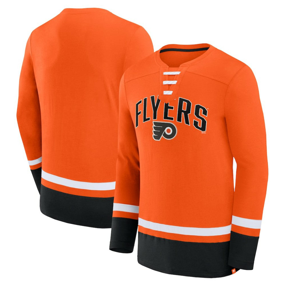 Philadelphia Flyers Fanatics Back Pass Lace-Up Long Sleeve T-Shirt On Sale