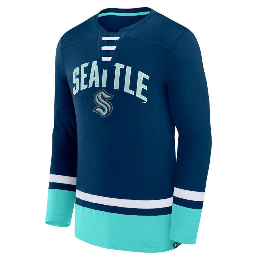 Seattle Kraken Fanatics Back Pass Lace-Up Long Sleeve T-Shirt Outlet