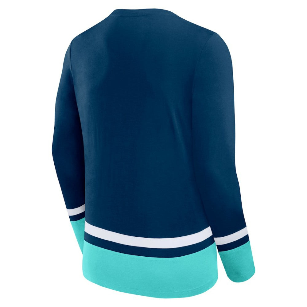 Seattle Kraken Fanatics Back Pass Lace-Up Long Sleeve T-Shirt Outlet