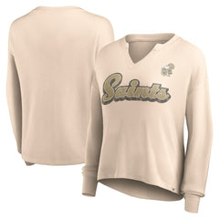 New Orleans Saints Fanatics Women's Go For It Notch Neck Waffle Knit Lightweight Long Sleeve T-Shirt
