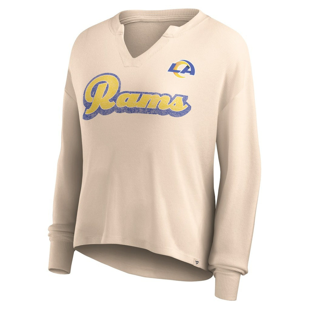 Los Angeles Rams Fanatics Women's Go For It Notch Neck Waffle Knit Lightweight Long Sleeve T-Shirt