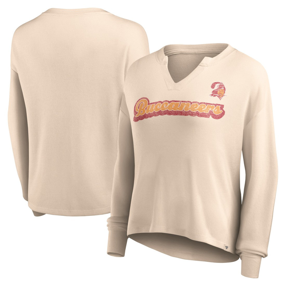 Tampa Bay Buccaneers Fanatics Women's Go For It Notch Neck Waffle Knit Lightweight Long Sleeve T-Shirt
