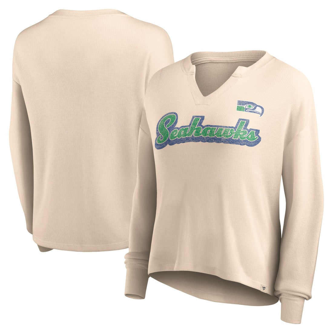 Seattle Seahawks Fanatics Women's Go For It Notch Neck Waffle Knit Lightweight Long Sleeve T-Shirt
