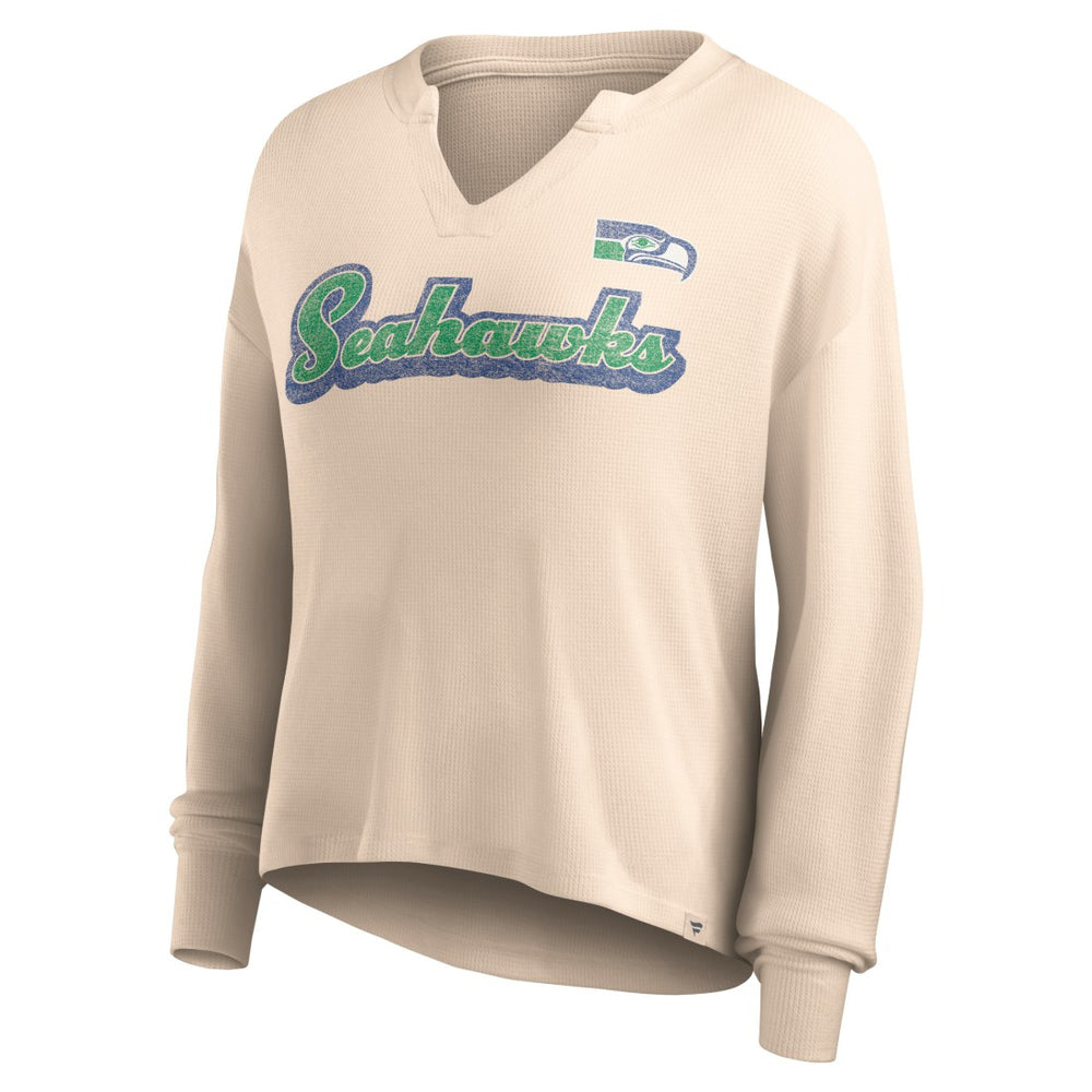 Seattle Seahawks Fanatics Women's Go For It Notch Neck Waffle Knit Lightweight Long Sleeve T-Shirt
