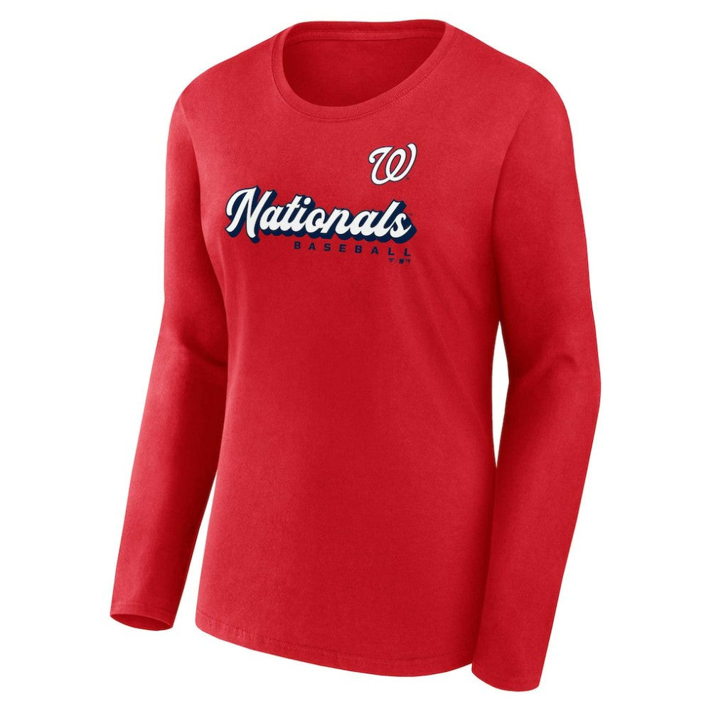 Washington Nationals Fanatics Women's Run The Bases Long Sleeve T-Shirt & Cuffed Knit Hat with Pom Combo Set | MLB On Sale