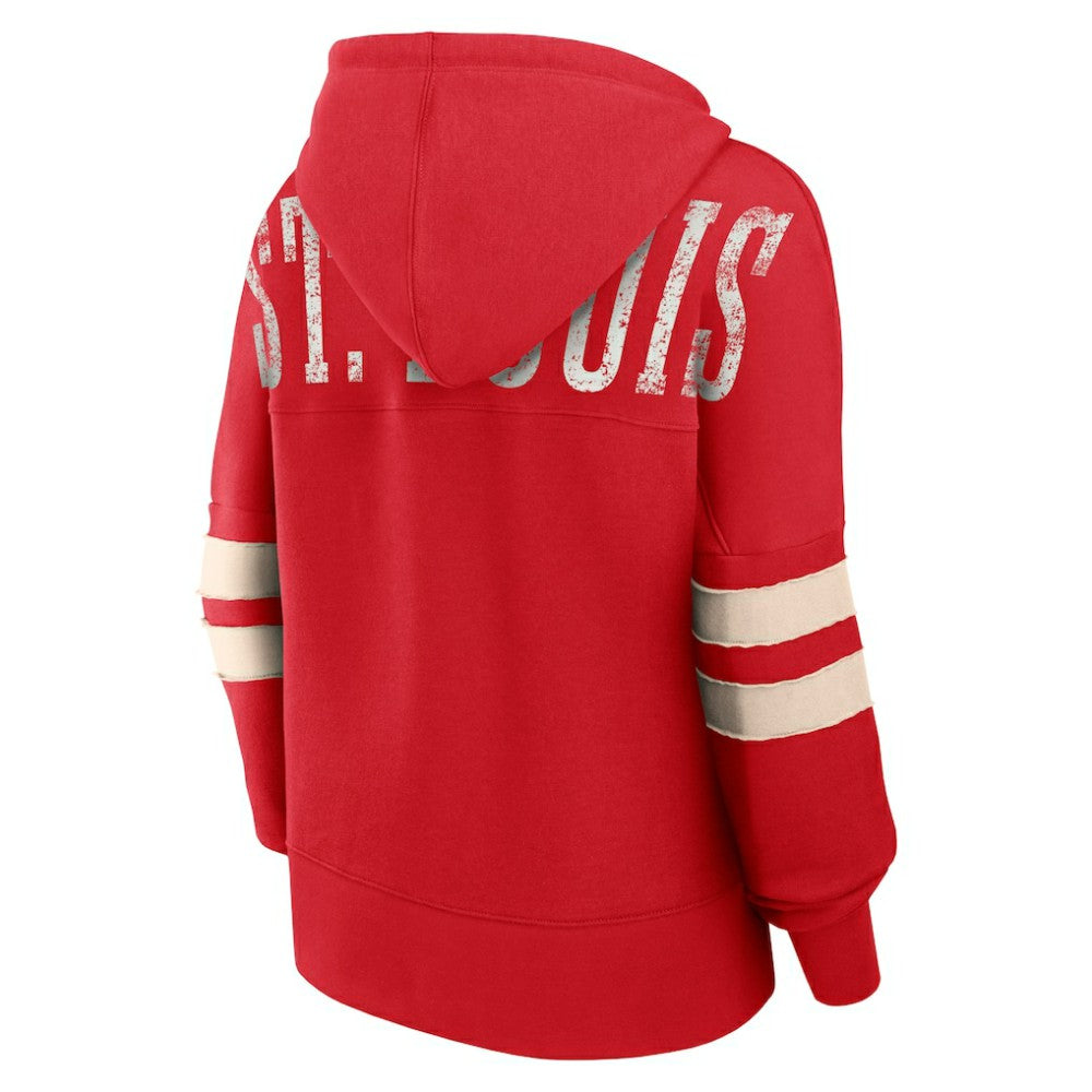 St. Louis Cardinals Fanatics Women's Bold Move Notch Neck High Hip Hoodie | MLB On Sale