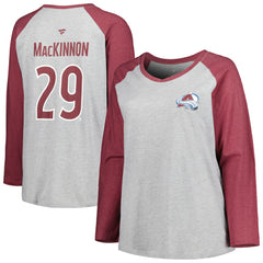 Nathan MacKinnon Colorado Avalanche Fanatics Women's Plus Size Name & Number Raglan Long Sleeve T-Shirt On Sale