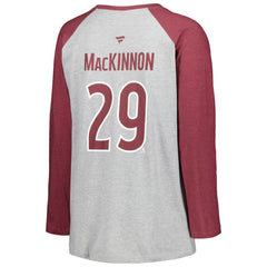 Nathan MacKinnon Colorado Avalanche Fanatics Women's Plus Size Name & Number Raglan Long Sleeve T-Shirt On Sale