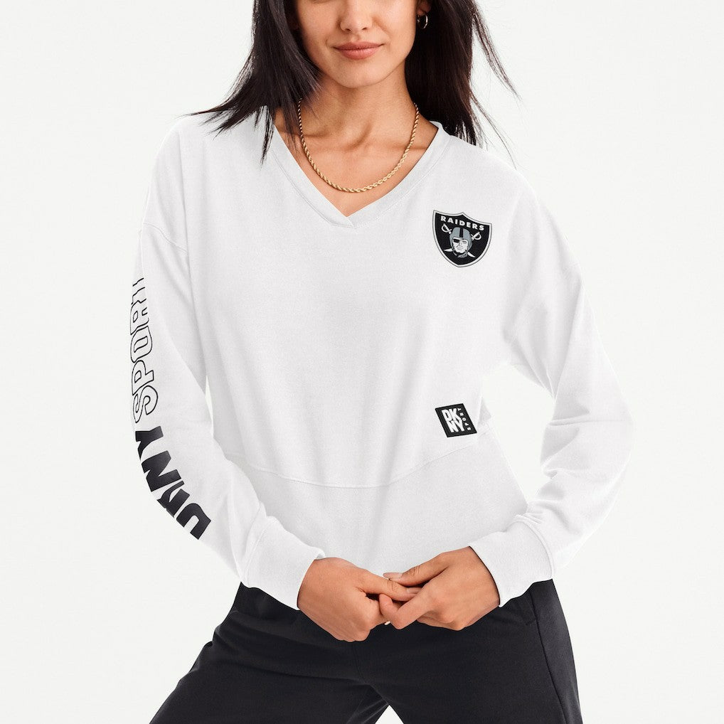 Las Vegas Raiders  DKNY Sport Women's Lily V-Neck Pullover Sweatshirt