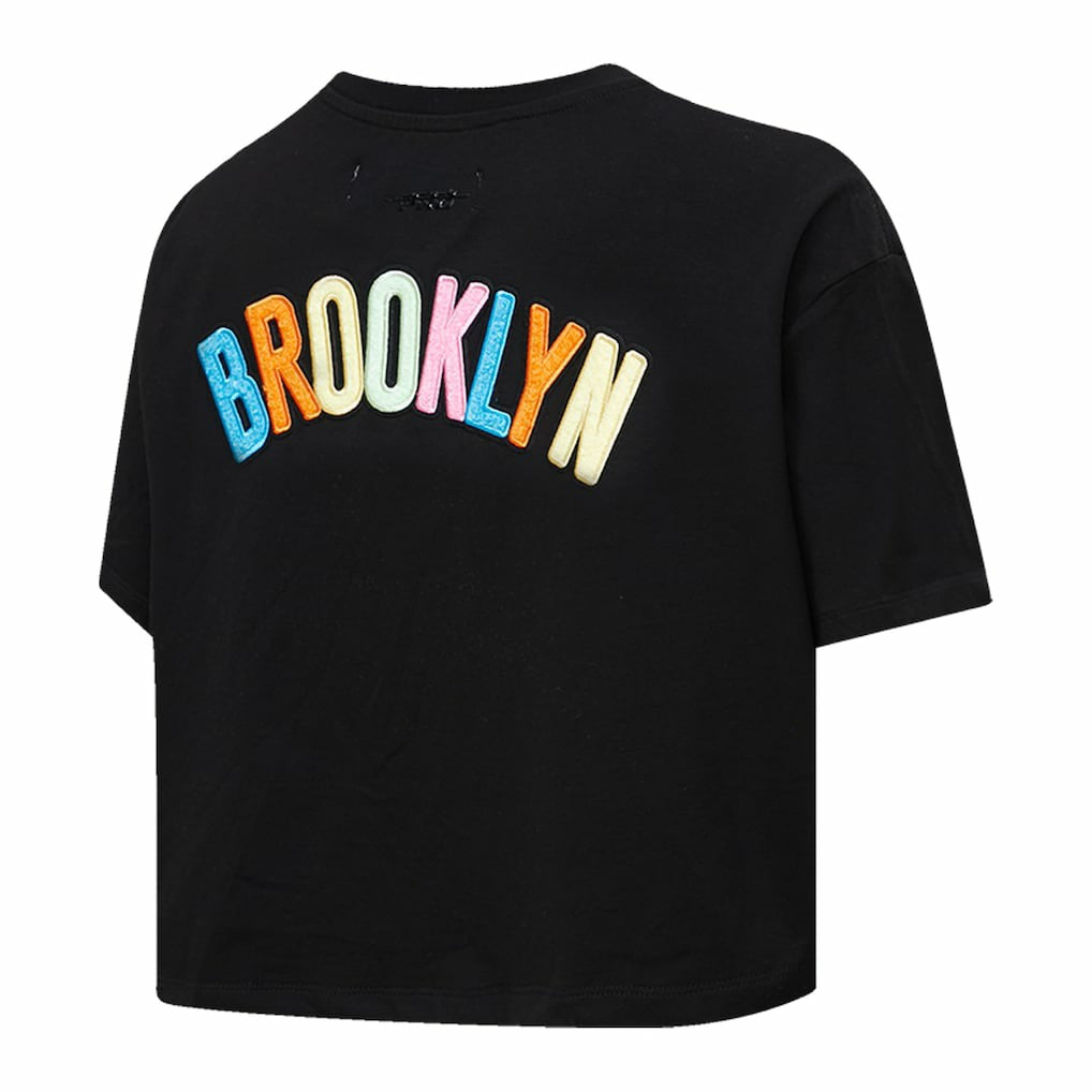 Brooklyn Nets Pro Standard Women's Washed Neon Cropped Boxy T-Shirt Outlet