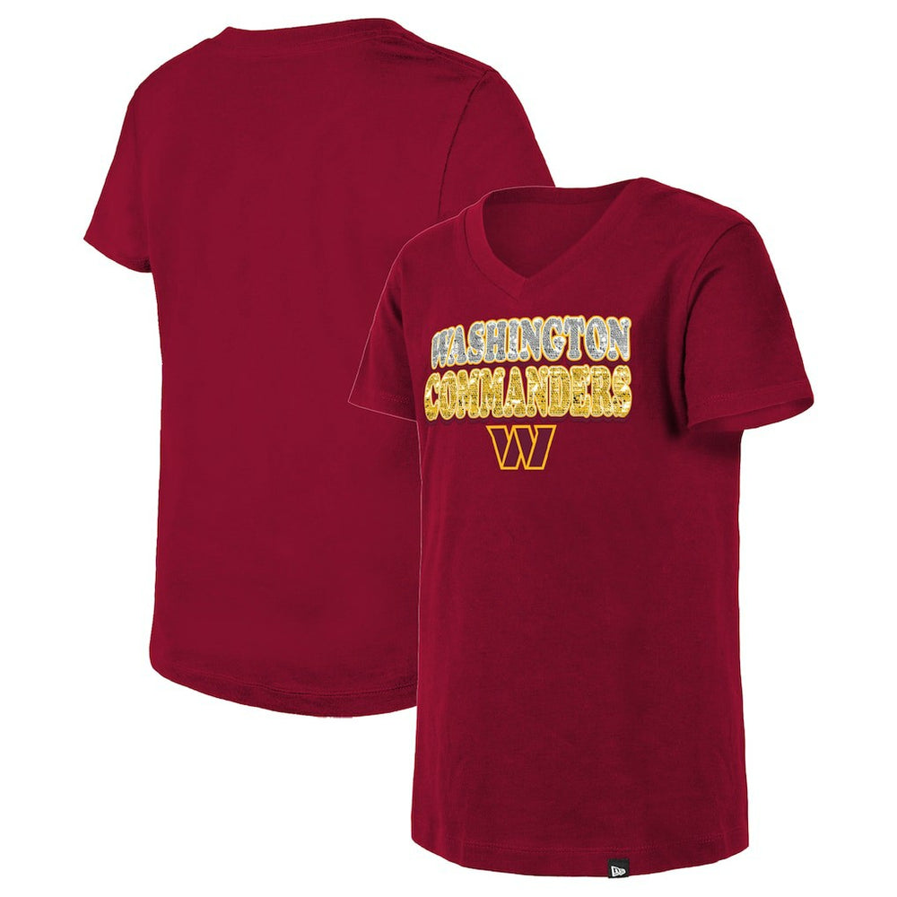 Washington Commanders New Era Girls Youth Reverse Sequin V-Neck T-Shirt