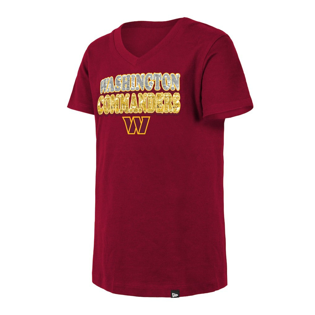 Washington Commanders New Era Girls Youth Reverse Sequin V-Neck T-Shirt