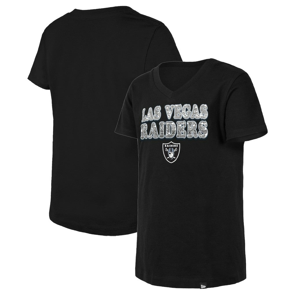 Las Vegas Raiders New Era Girls Youth Reverse Sequin V-Neck T-Shirt