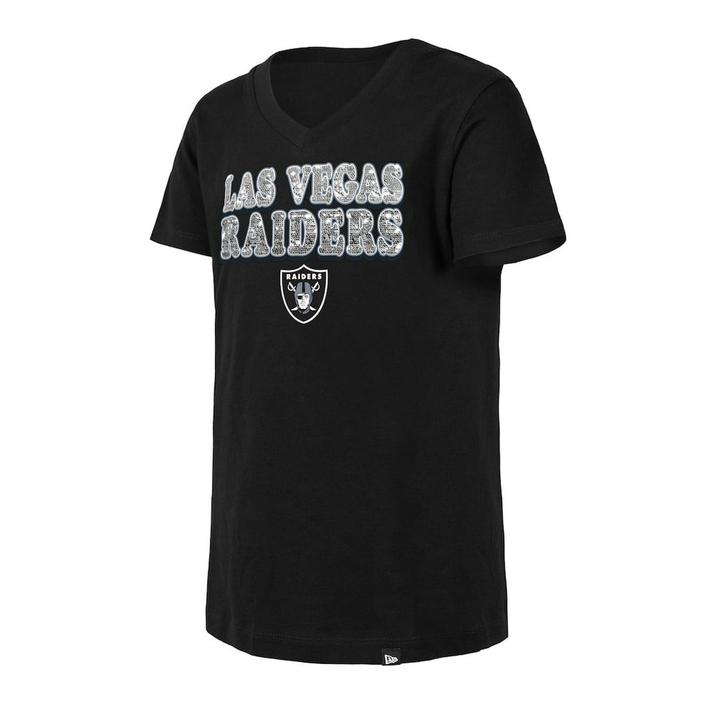 Las Vegas Raiders New Era Girls Youth Reverse Sequin V-Neck T-Shirt