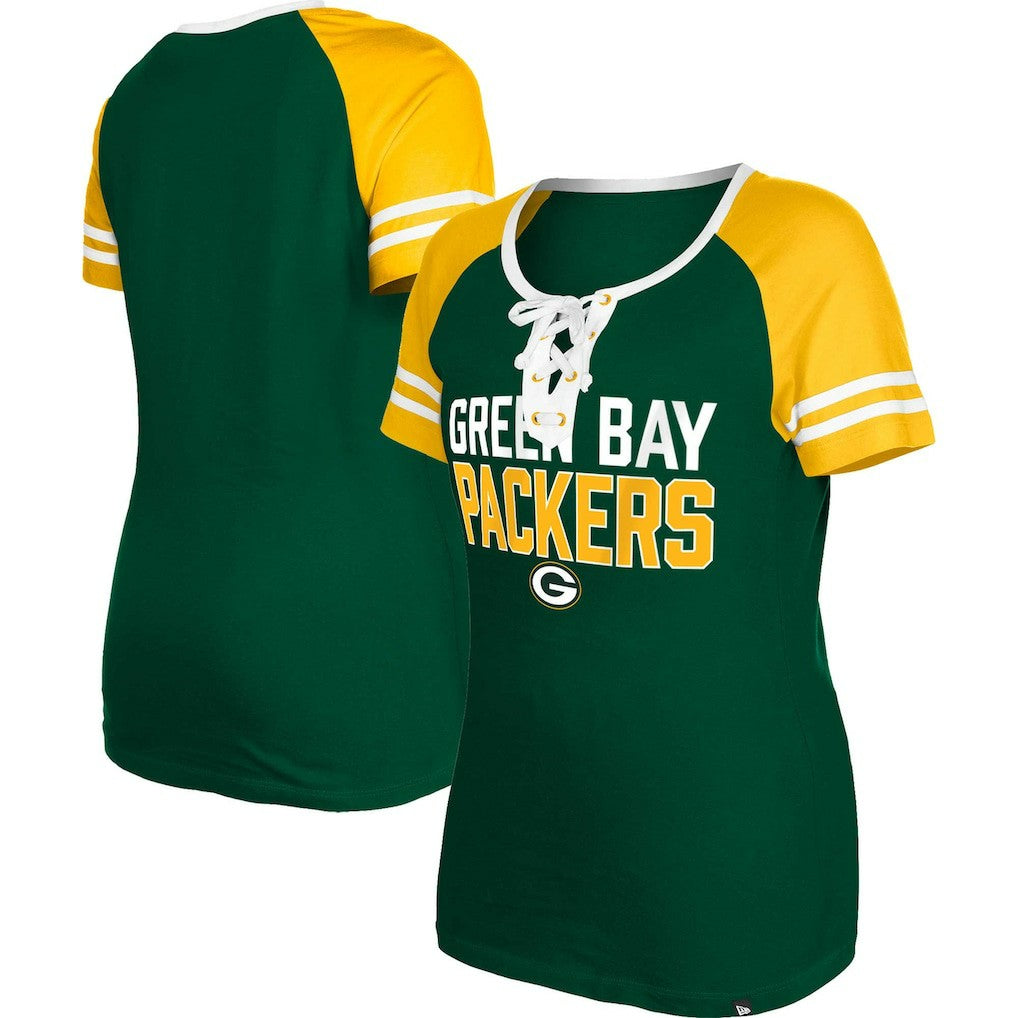 Green Bay Packers New Era Women's Raglan Lace-Up T-Shirt
