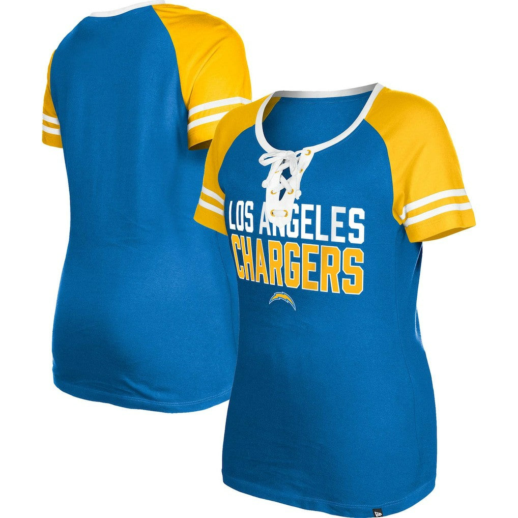 Los Angeles Chargers New Era Women's Raglan Lace-Up T-Shirt