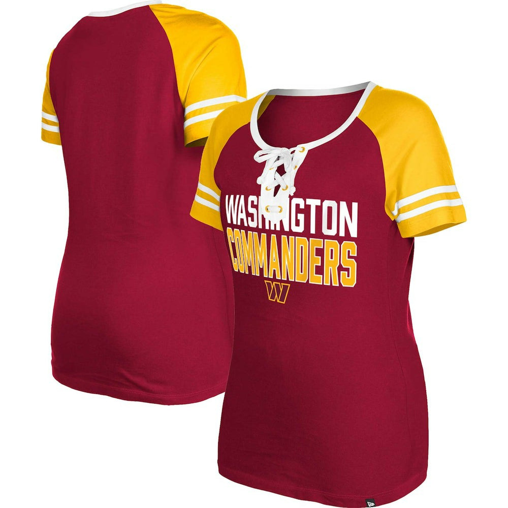 Washington Commanders New Era Women's Raglan Lace-Up T-Shirt