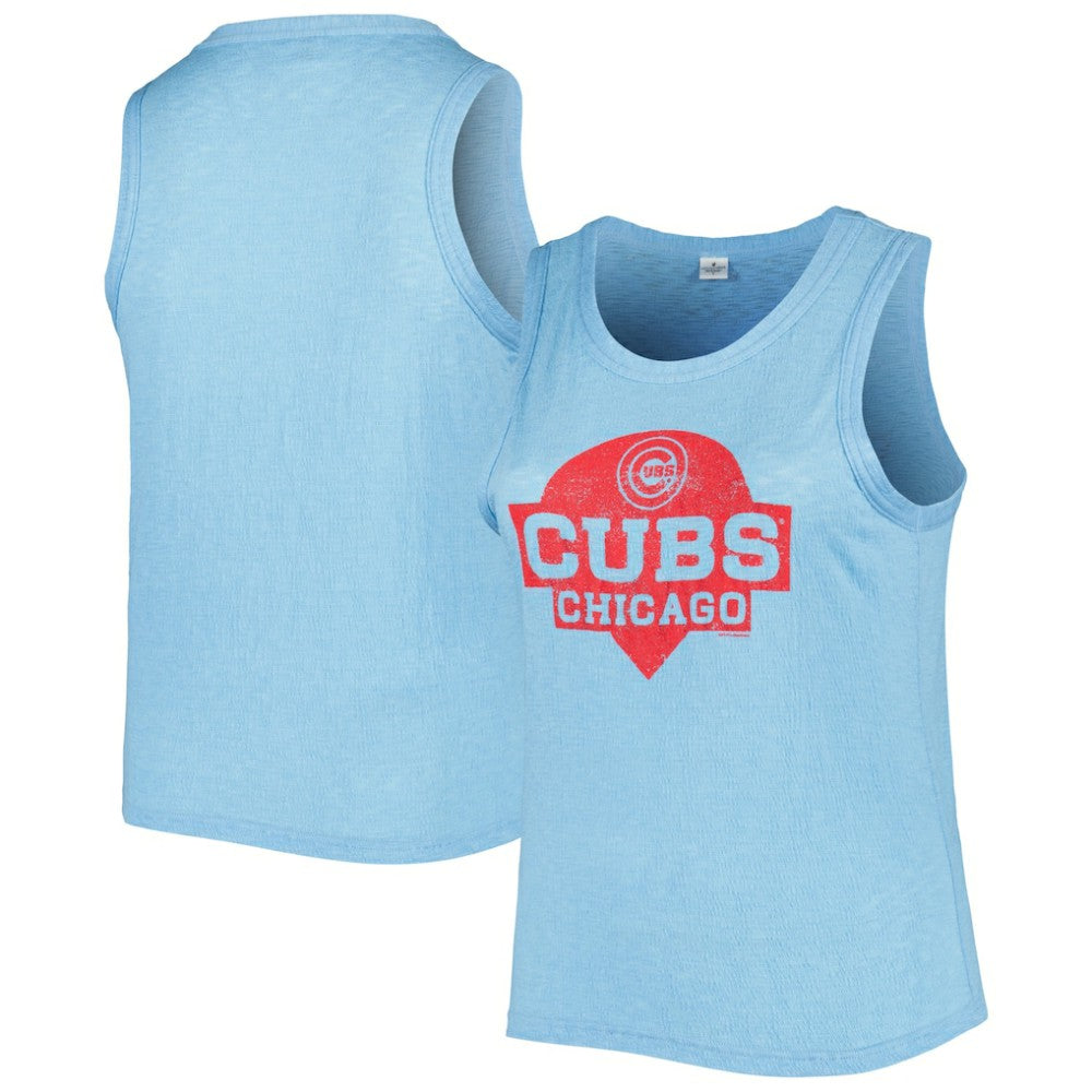 Chicago Cubs Soft as a Grape Women's Plus Size High Neck Tri-Blend Tank Top | MLB For sale