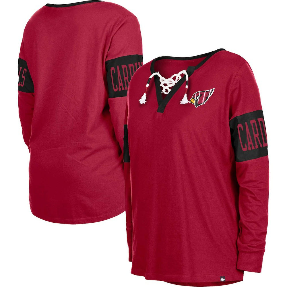 Arizona Cardinals New Era Women's Lace-Up Notch Neck Long Sleeve T-Shirt