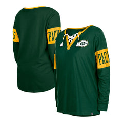 Green Bay Packers New Era Women's Lace-Up Notch Neck Long Sleeve T-Shirt