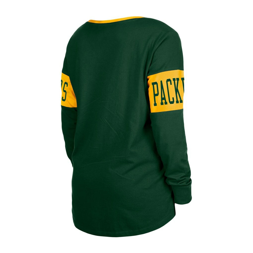 Green Bay Packers New Era Women's Lace-Up Notch Neck Long Sleeve T-Shirt