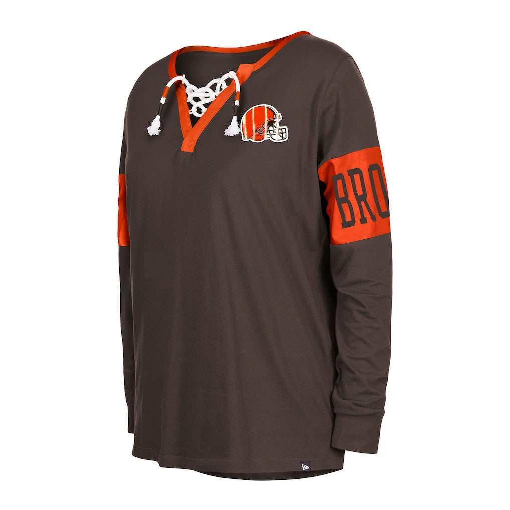 Cleveland Browns New Era Women's Lace-Up Notch Neck Long Sleeve T-Shirt