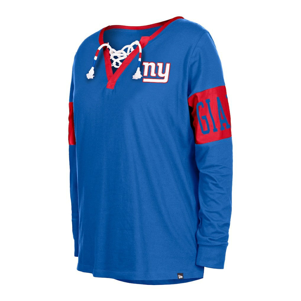 New York Giants New Era Women's Lace-Up Notch Neck Long Sleeve T-Shirt