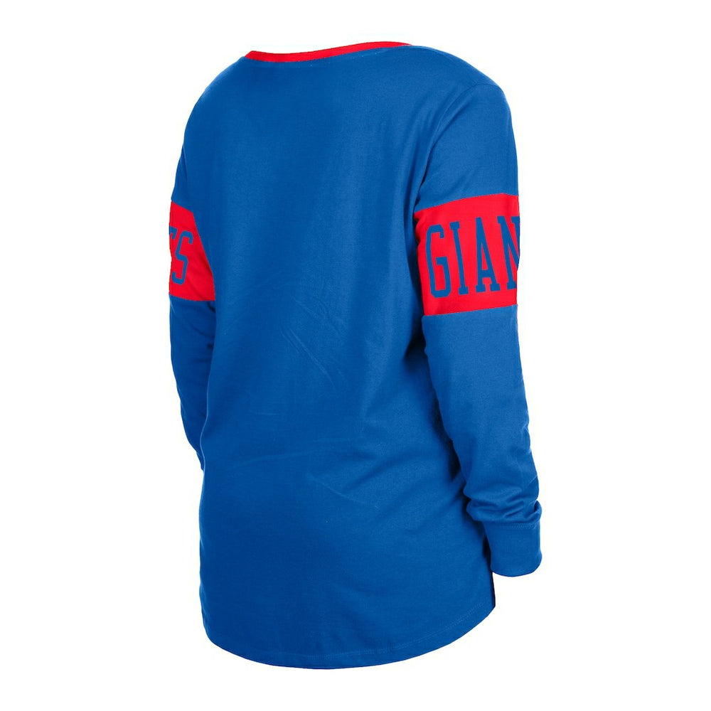 New York Giants New Era Women's Lace-Up Notch Neck Long Sleeve T-Shirt