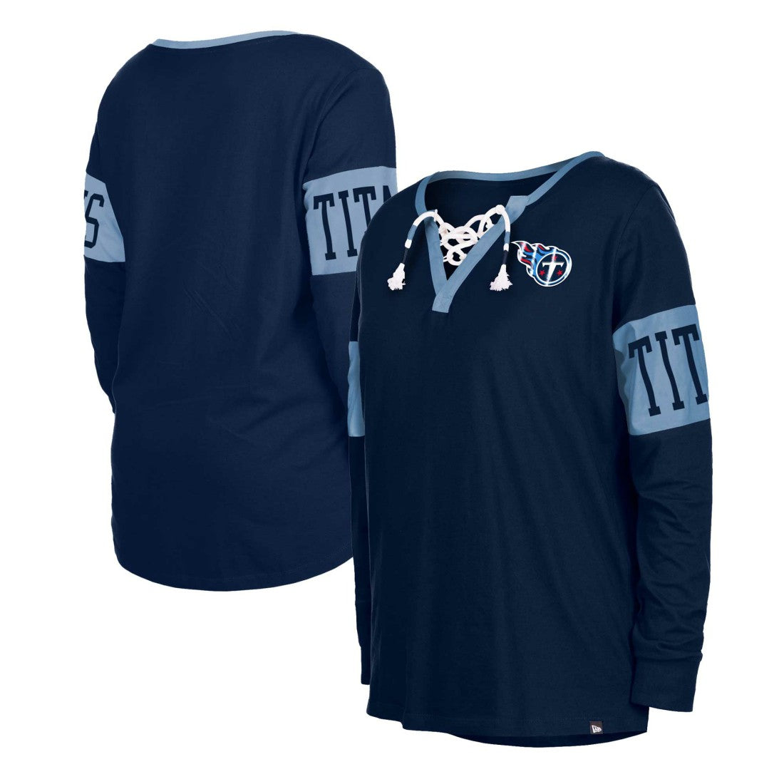 Tennessee Titans New Era Women's Lace-Up Notch Neck Long Sleeve T-Shirt